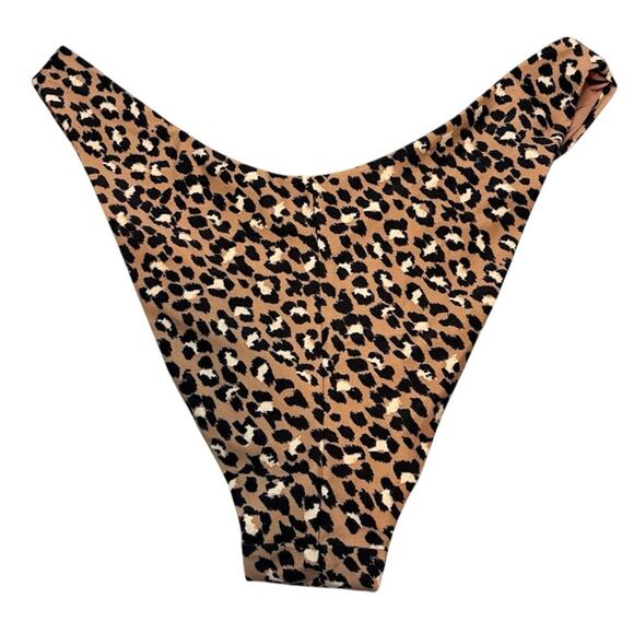 NWT Aerie Leopard Print Cheekier Bikini Bottom XL High-Leg Swim Tan Black - Picture 2 of 5